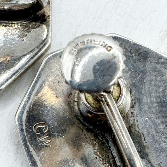 Vtg Sterling Monogram HEM Screw back Earrings Octagonal Signed CW Scrap Wear 10g - Picture 7 of 9